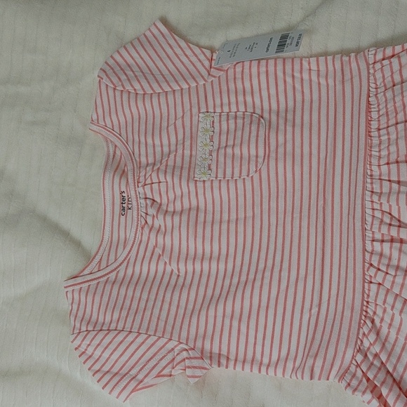 Carter's 2 pieces pink stripe and green flower dresses size 4A - Picture 3 of 9